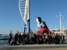 The Emirates Spinnaker Tower a admirál Nelson v přístavním městě Portsmouth
